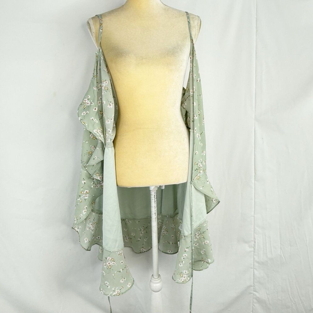 ROMWE Wrap Dress  Green Floral Size US 14 Summer Dress - Picture 6 of 16